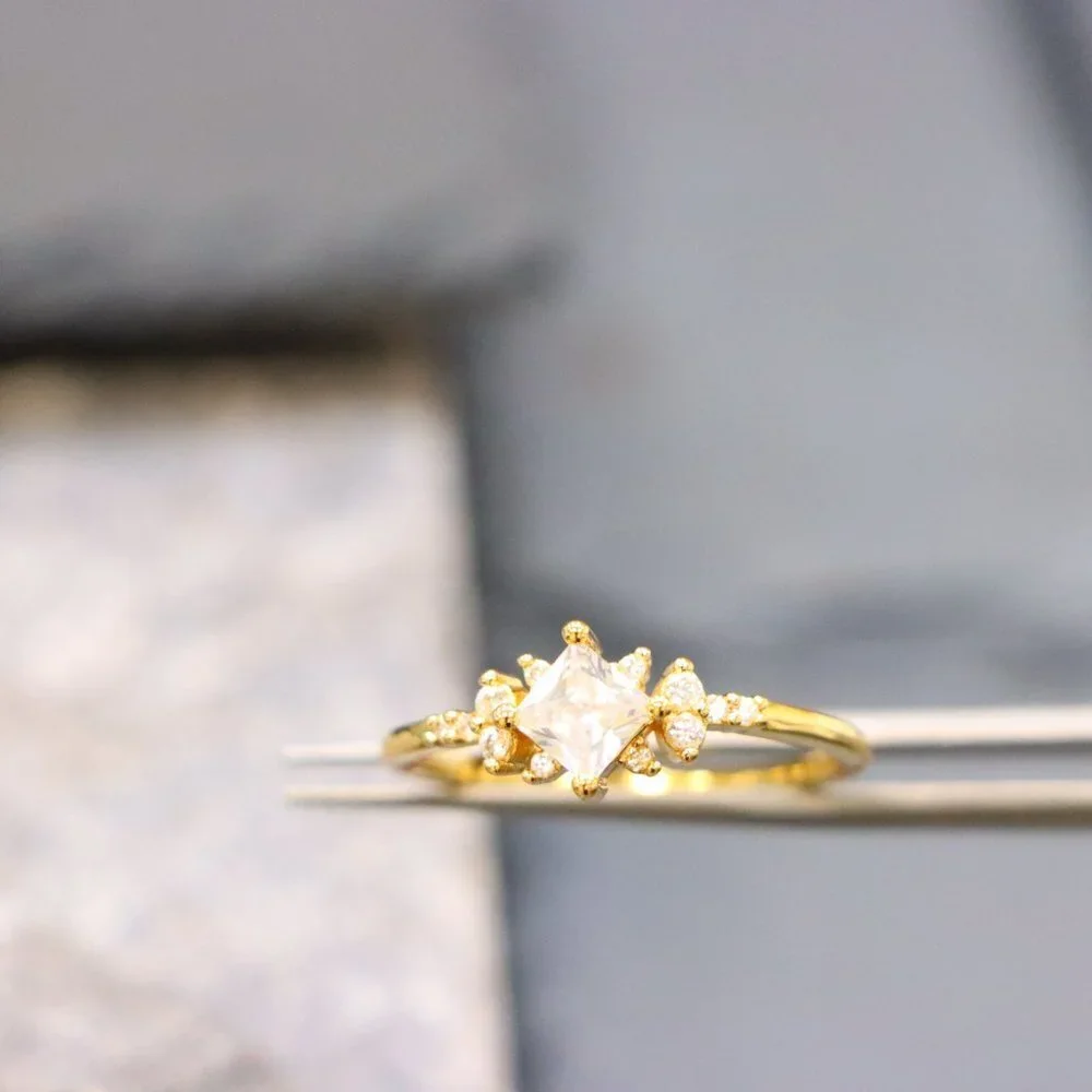 😍Noble Square Flower Gold Plated Princess Ring for Women, LDMCM074-6
